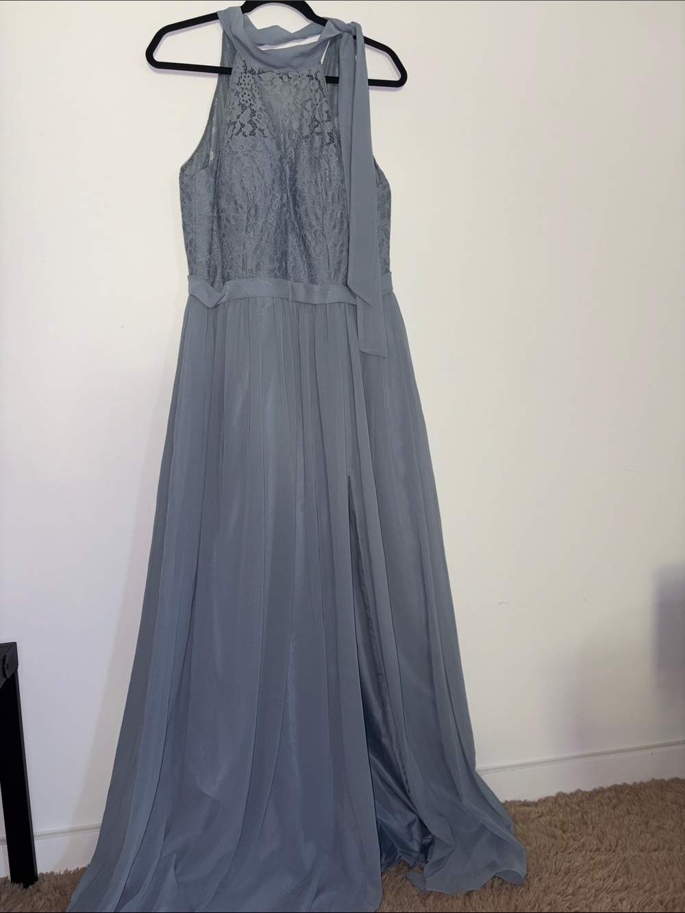 Womens' Blue Lace & Chiffon Halter Dress